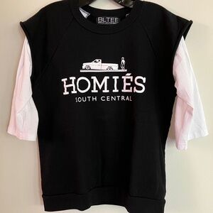 BLTEE "Homies" Black T-Shirt with White 3/4 Sleeves - Like New Unisex